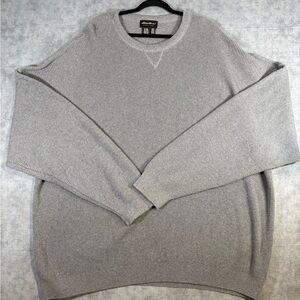 Eddie Bauer Mens XXXL Tall Gray Cotton Sweater Made USA Crewneck Knit